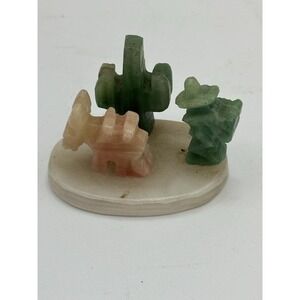 Vintage Hand Carved Stone Miniature Cactus & Animal Figurines Small Desert Scene